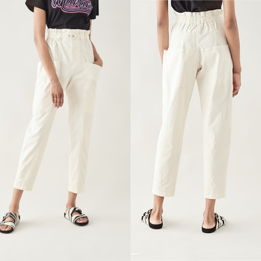 Isabel Marant Enucie White Cargo Jogger Pants Linen Blend 42